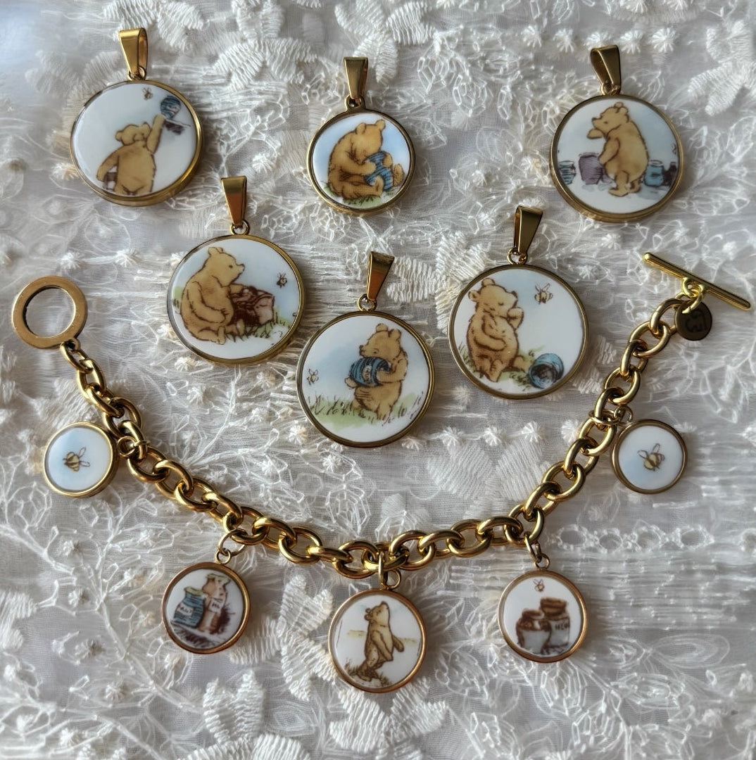 Classic Pooh Charm Bracelet | Broken China Jewelry - Gold