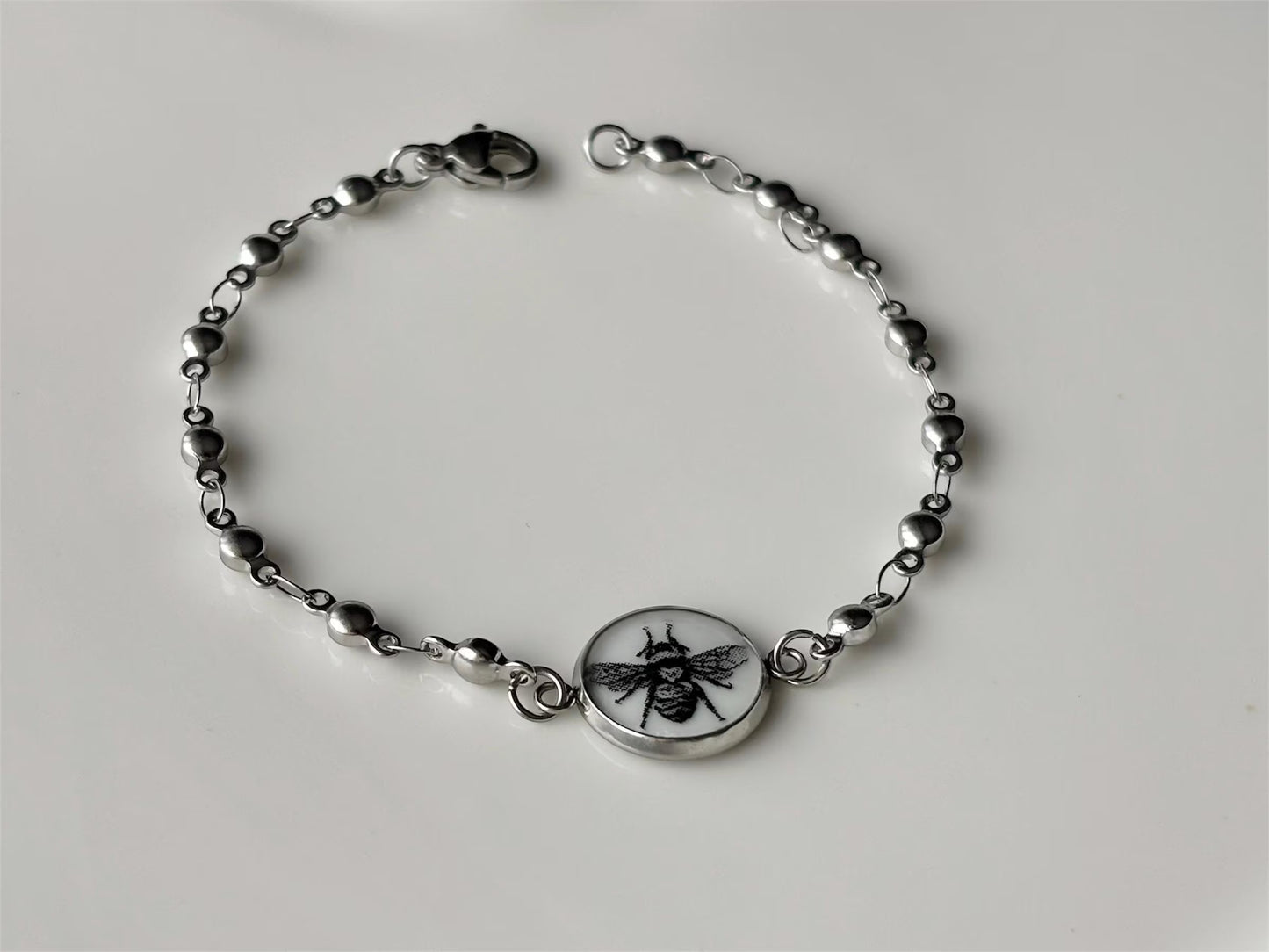 Handmade Bee Porcelain Adjustable Bracelet - Silver