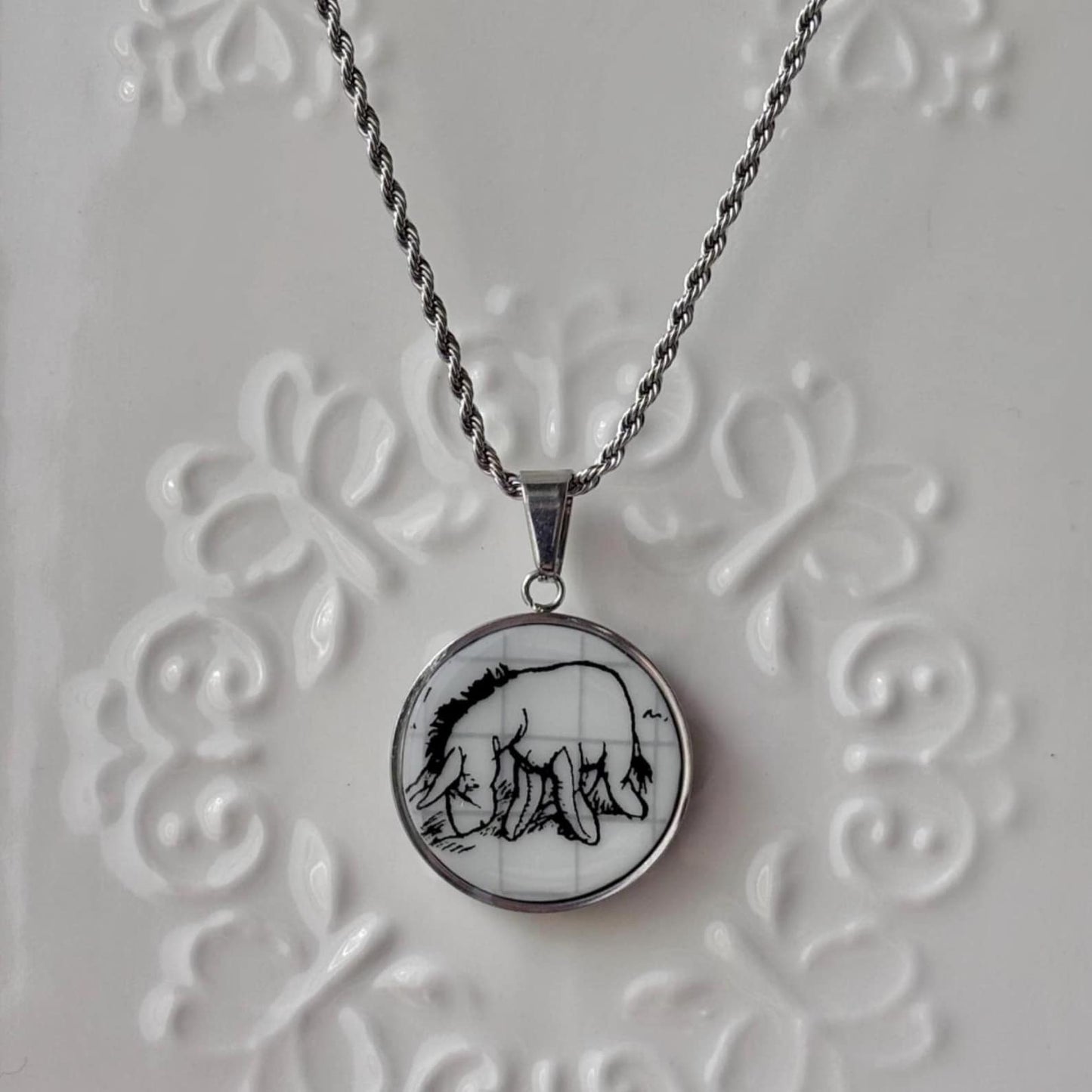 Eeyore Sketchbook Porcelain Necklace – Silver