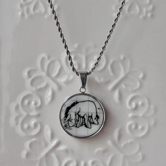Eeyore Sketchbook Porcelain Necklace – Silver