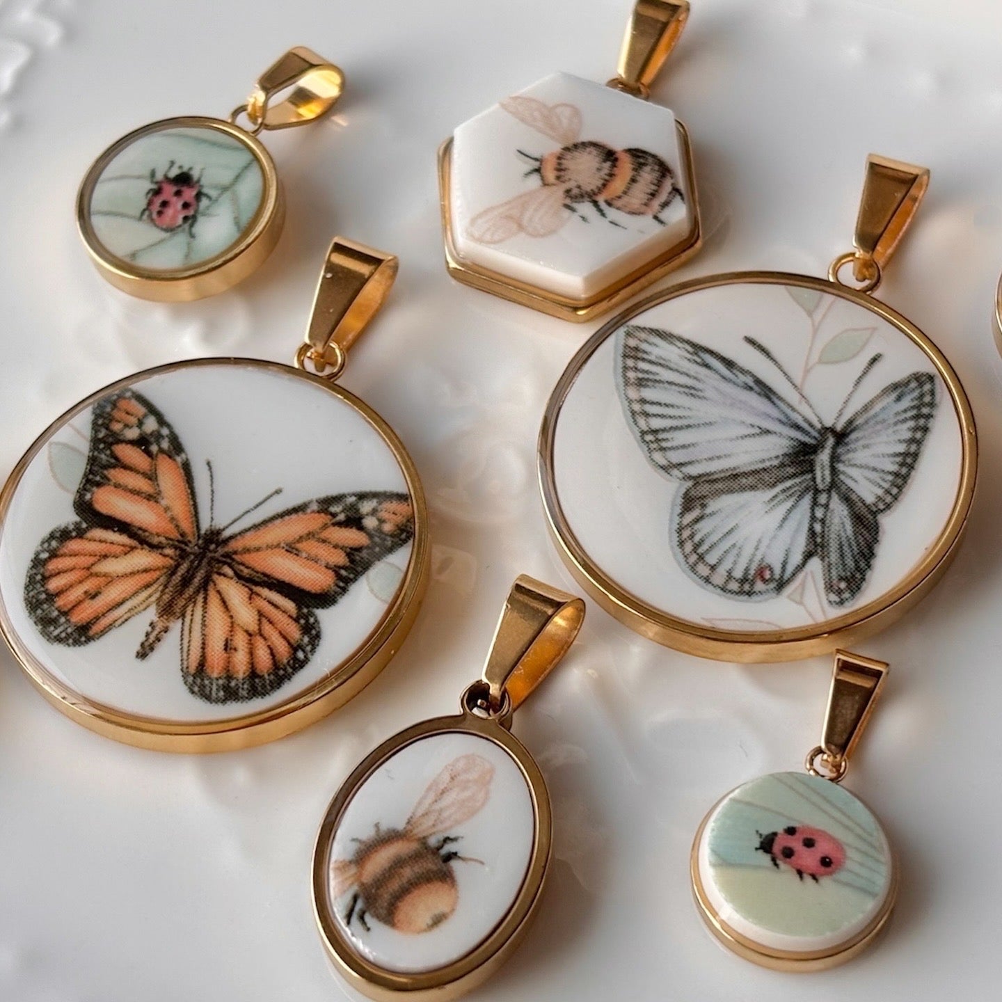 Monarch Butterfly Broken Porcelain Necklace