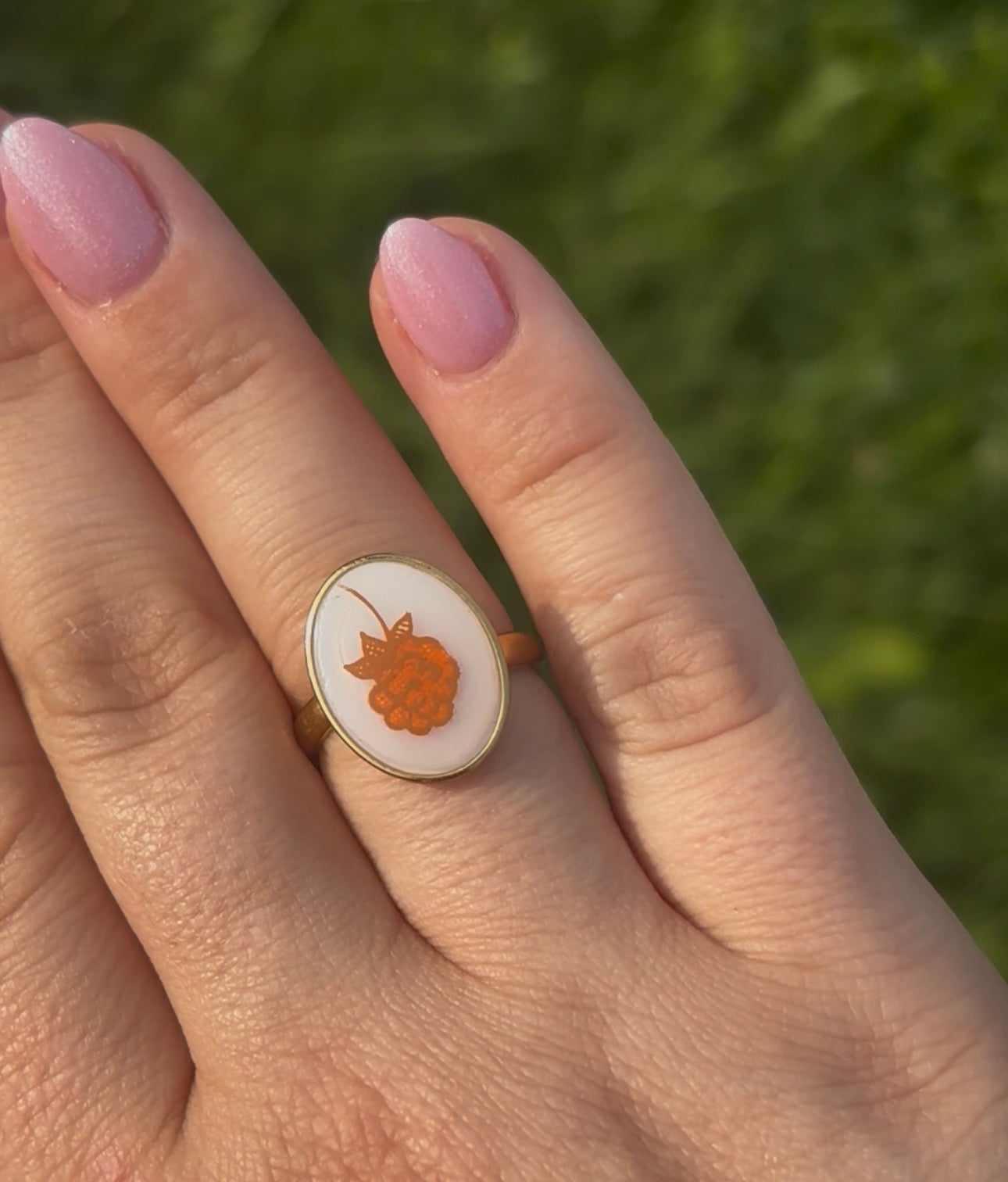 Raspberry Ring | Broken Pyrex Jewelry | Harvest Home