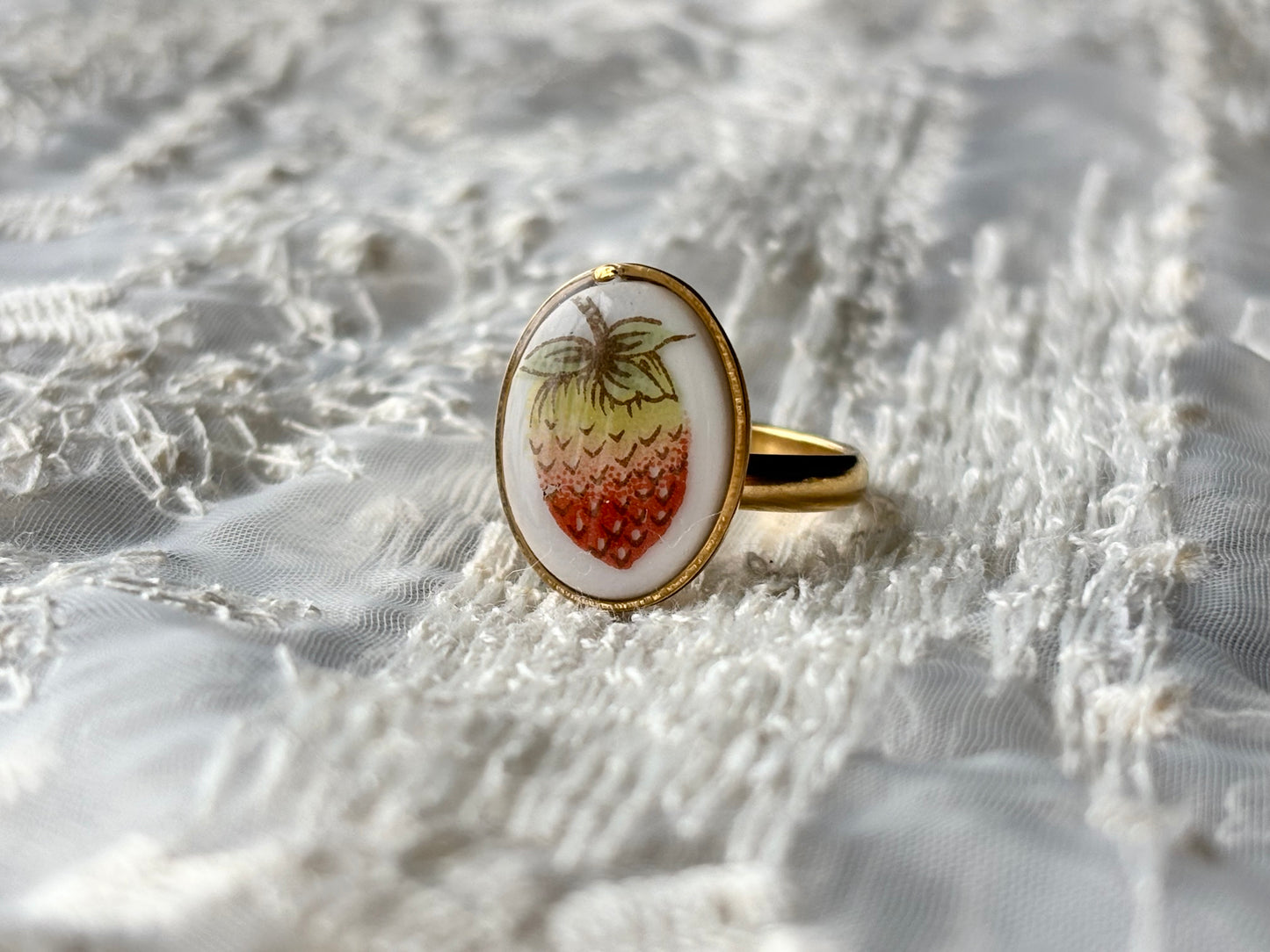 Strawberry Ring Adjustable | Vintage Broken China Jewelry