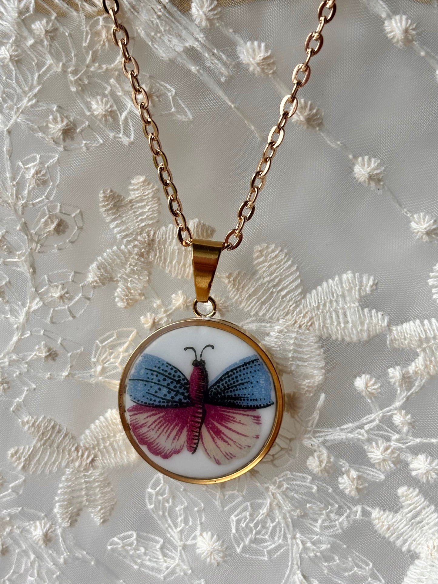 Butterfly Necklace II | Vintage Broken China Jewelry