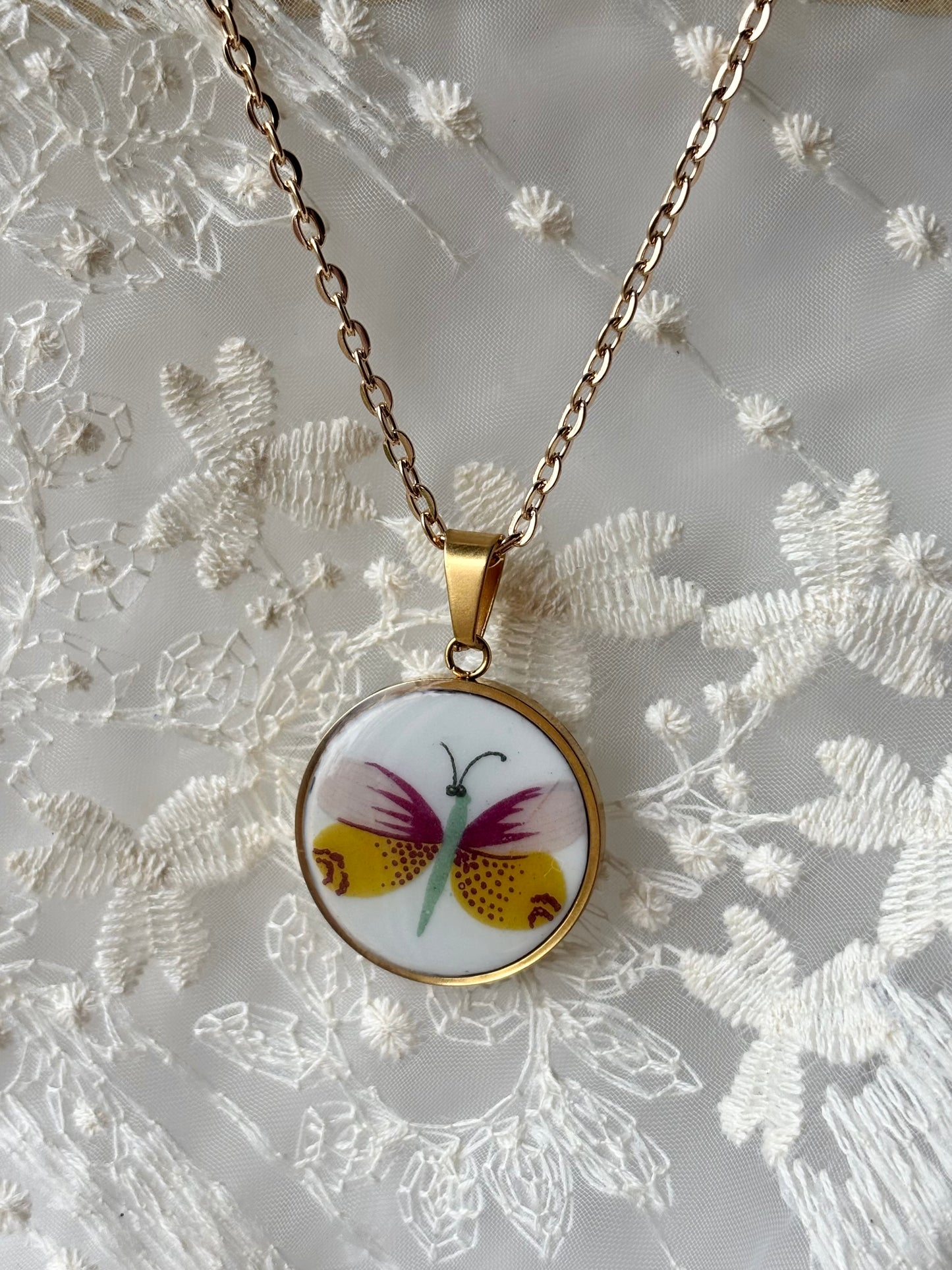 Butterfly Necklace V | Vintage Broken China Jewelry