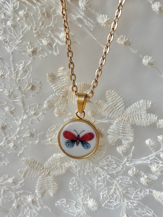 Pink & Blue Butterfly Necklace | Vintage Broken China Jewelry