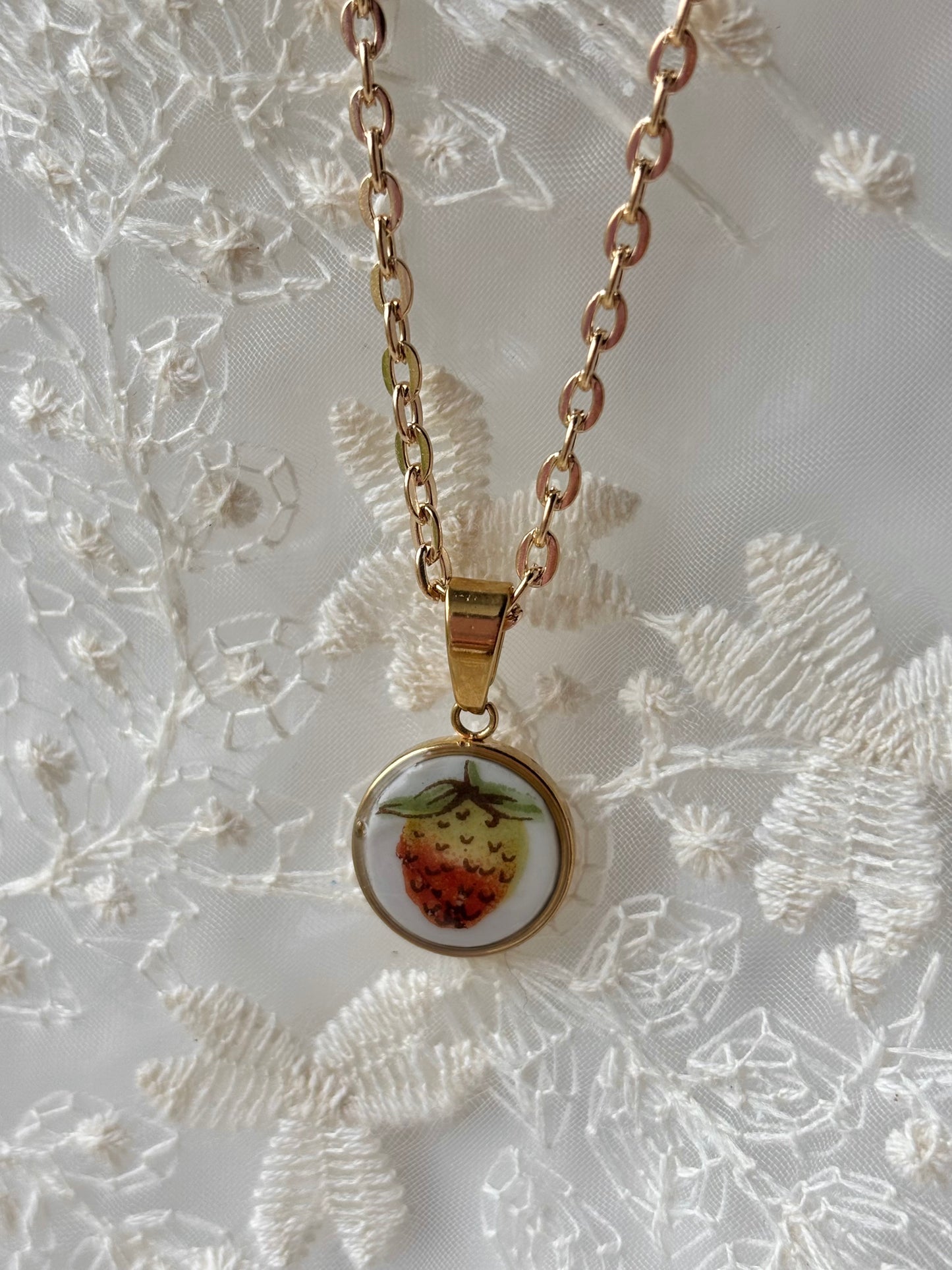 Strawberry Butterfly Necklace | Vintage Broken China Jewelry
