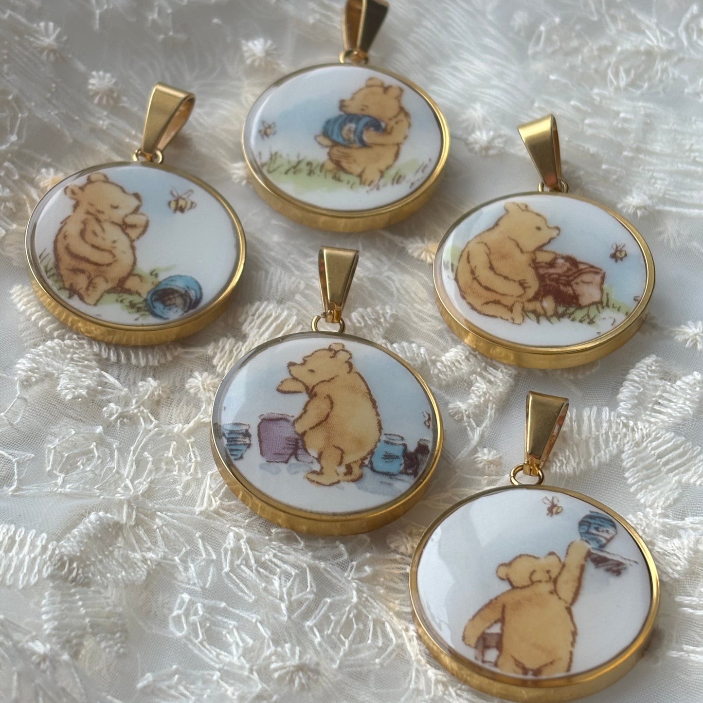 Classic Pooh Piglet | Broken China Necklace - Gold