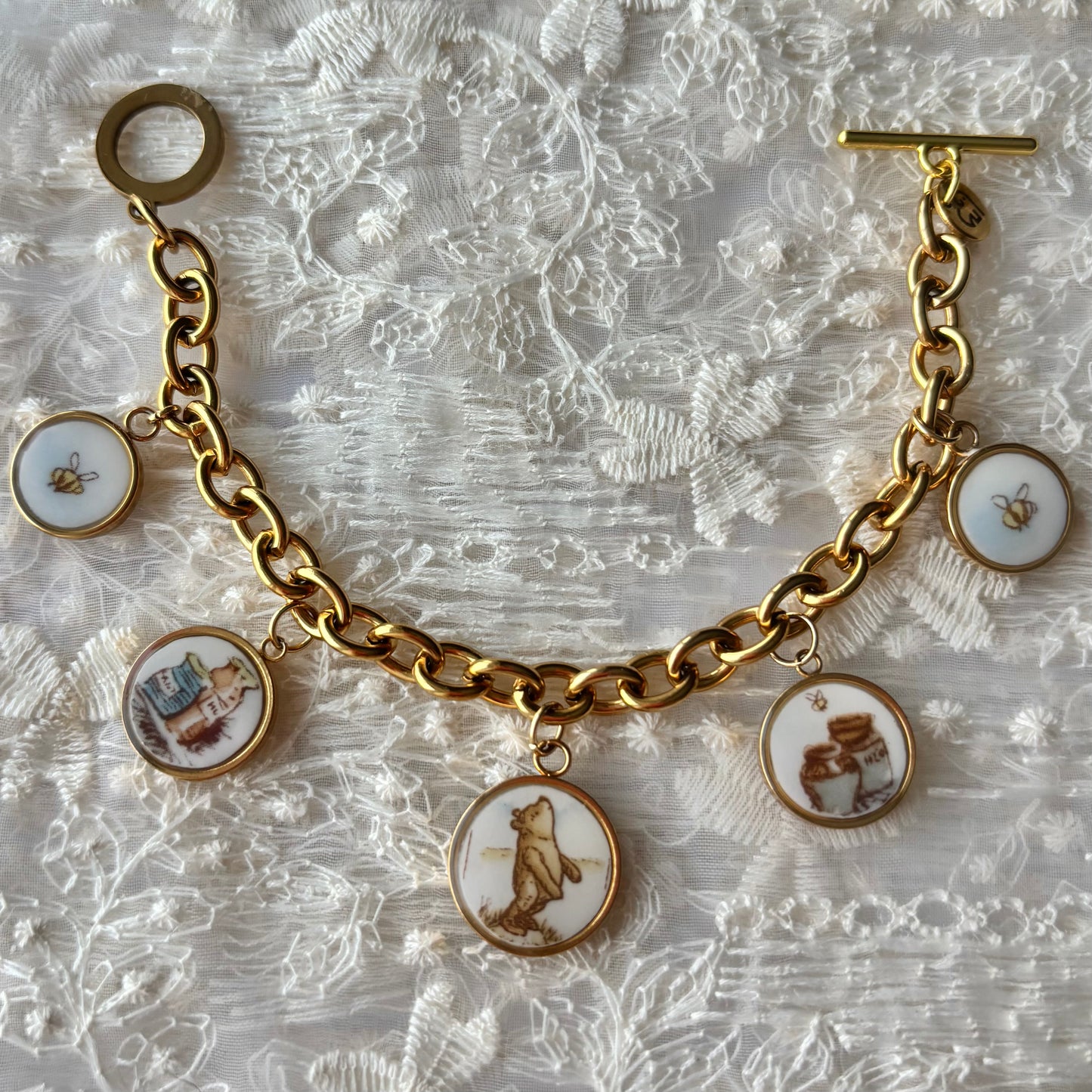 Classic Pooh Charm Bracelet | Broken China Jewelry - Gold