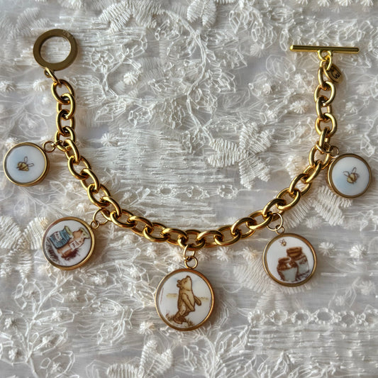 Classic Pooh Charm Bracelet | Broken China Jewelry - Gold
