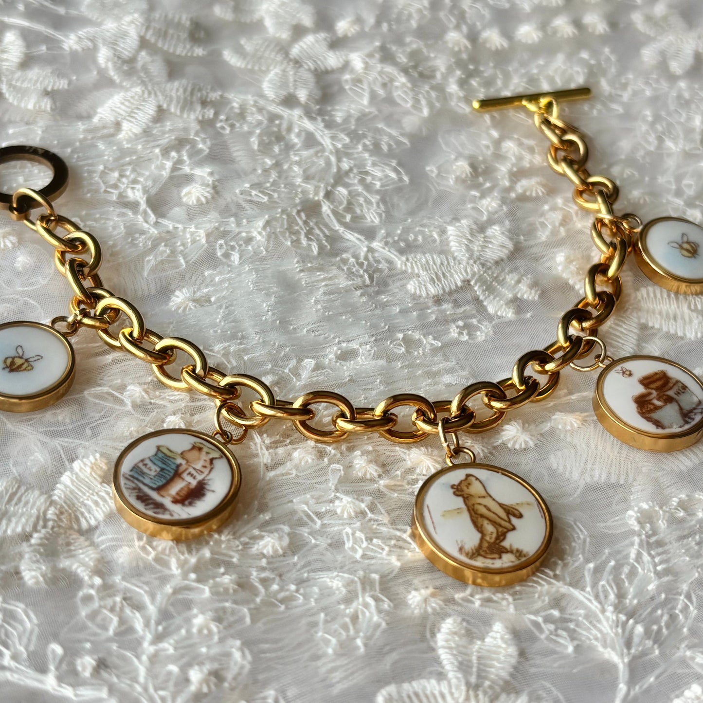 Classic Pooh Charm Bracelet | Broken China Jewelry - Gold