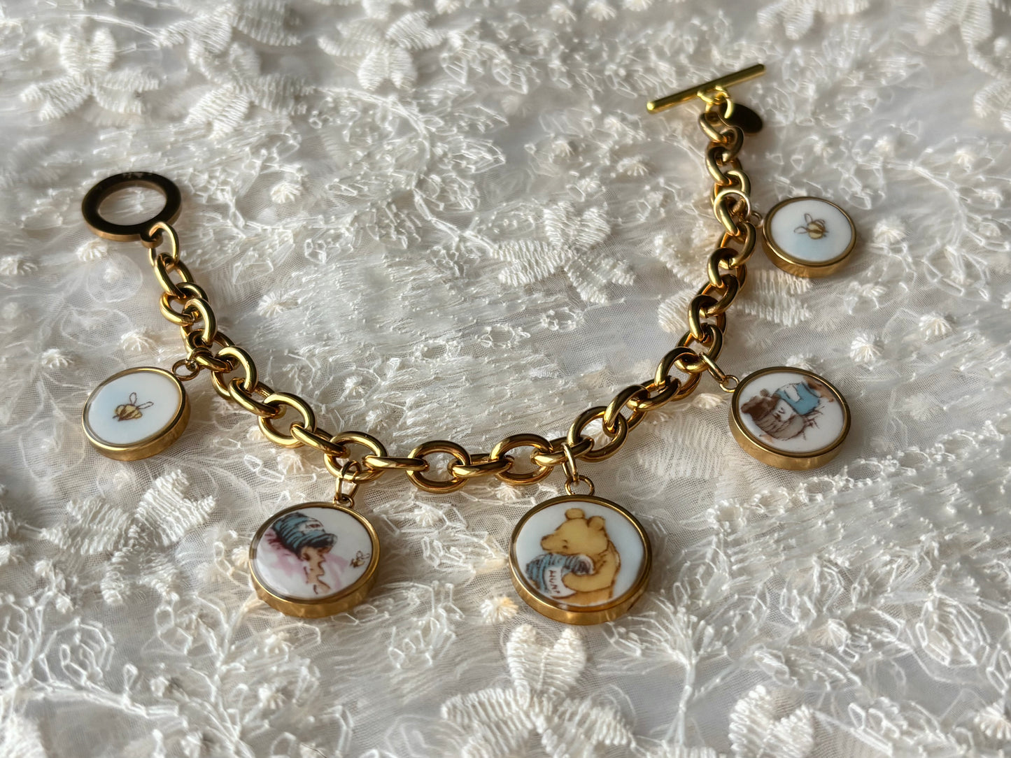 Classic Pooh Charm Bracelet | Broken China Jewelry - Gold