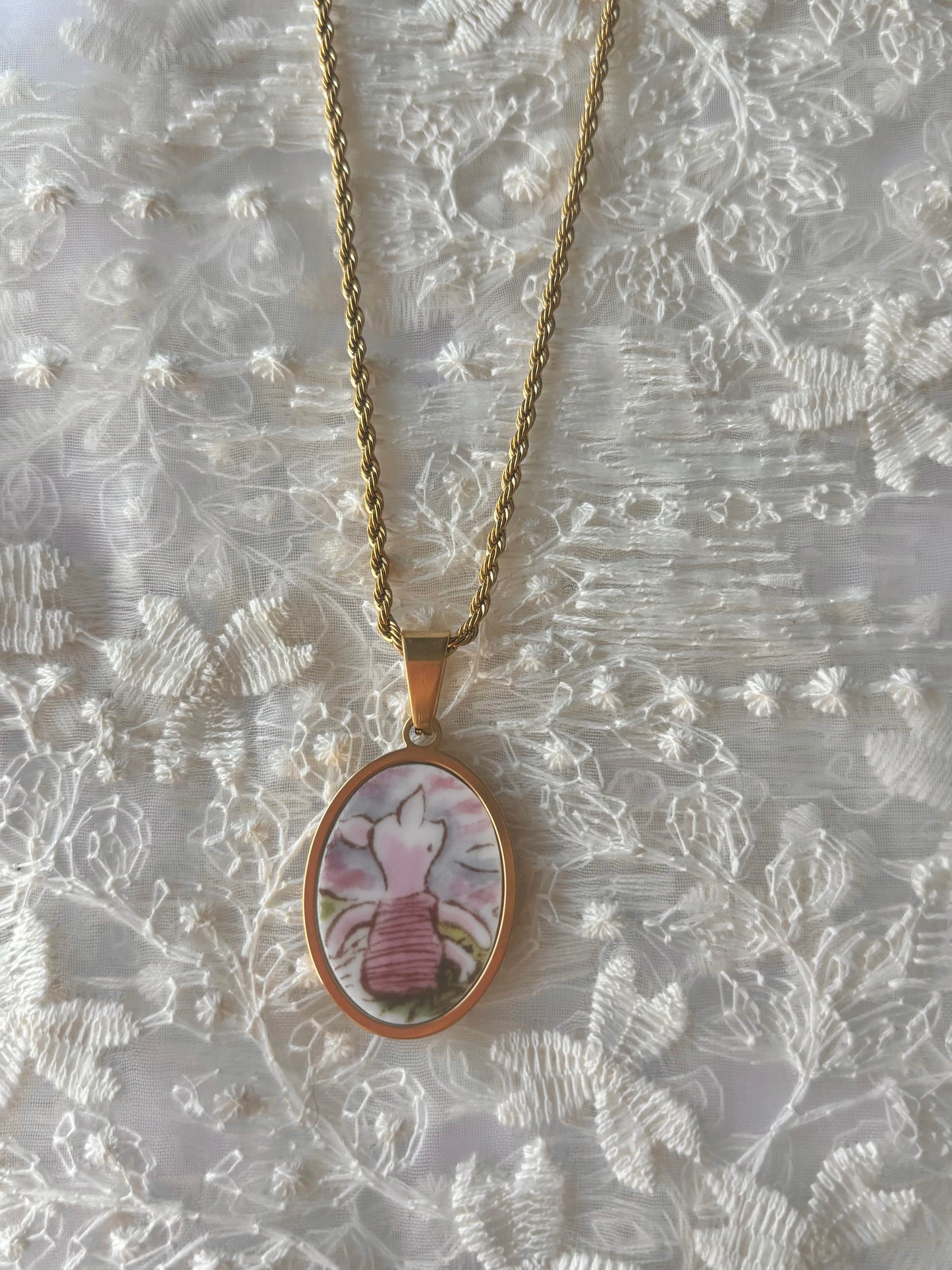 Classic Pooh Piglet | Broken China Necklace - Gold