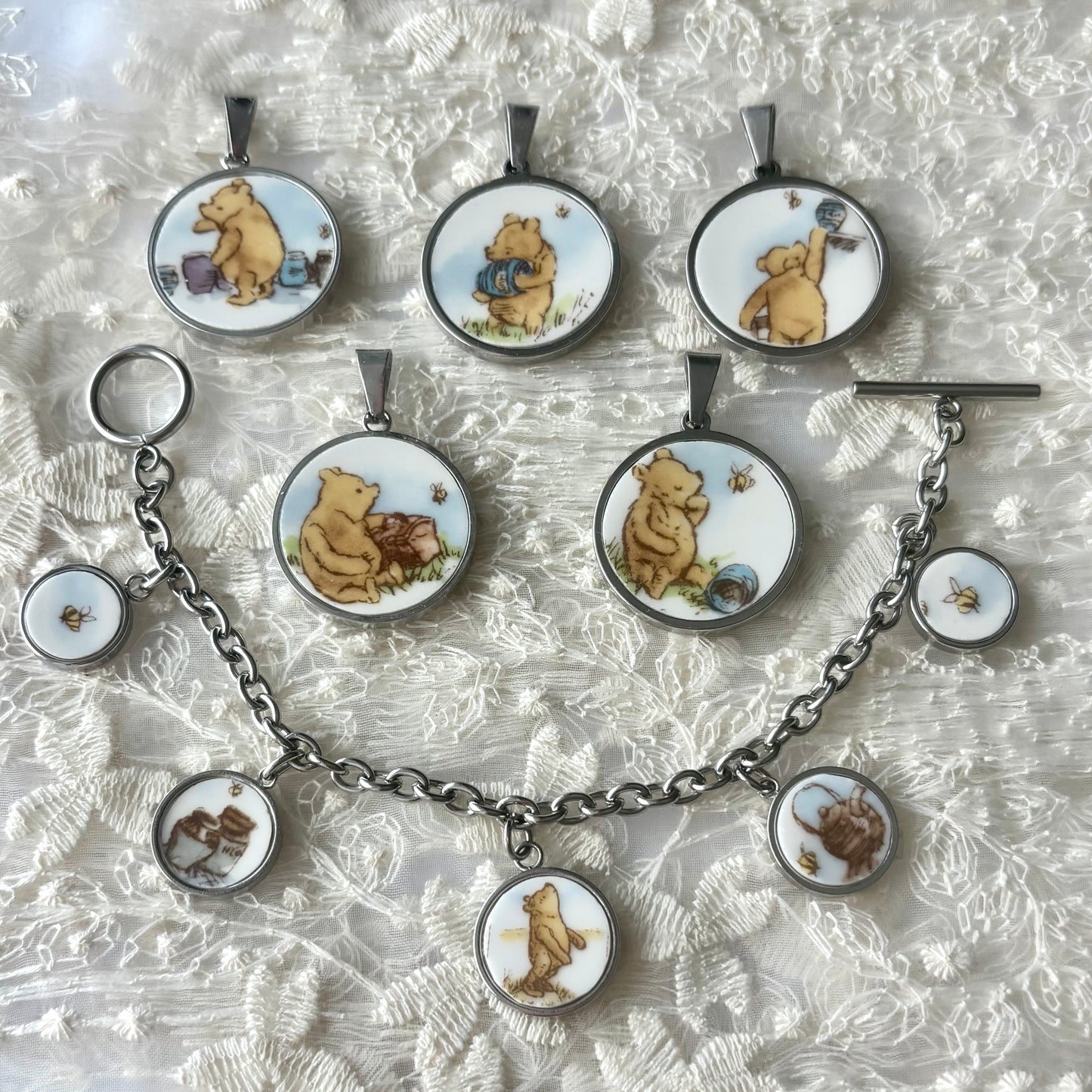 Classic Pooh Charm Bracelet | Broken China - Silver
