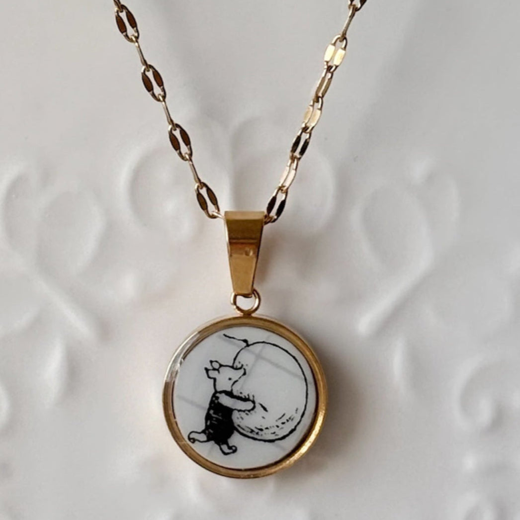 Piglet Sketchbook Porcelain Necklace – Gold