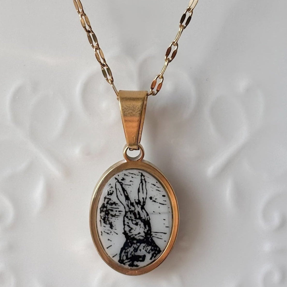 Rabbit Sketchbook Porcelain Necklace – Gold