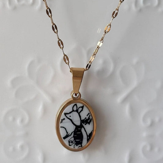 Piglet Sketchbook Porcelain Necklace – Gold