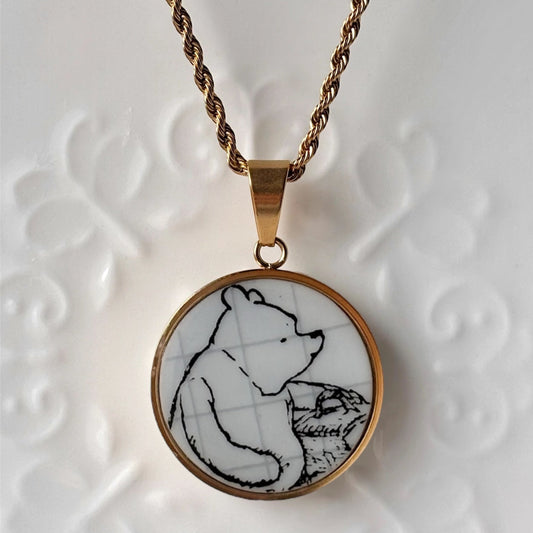 Pooh Sketchbook Porcelain Necklace – Gold