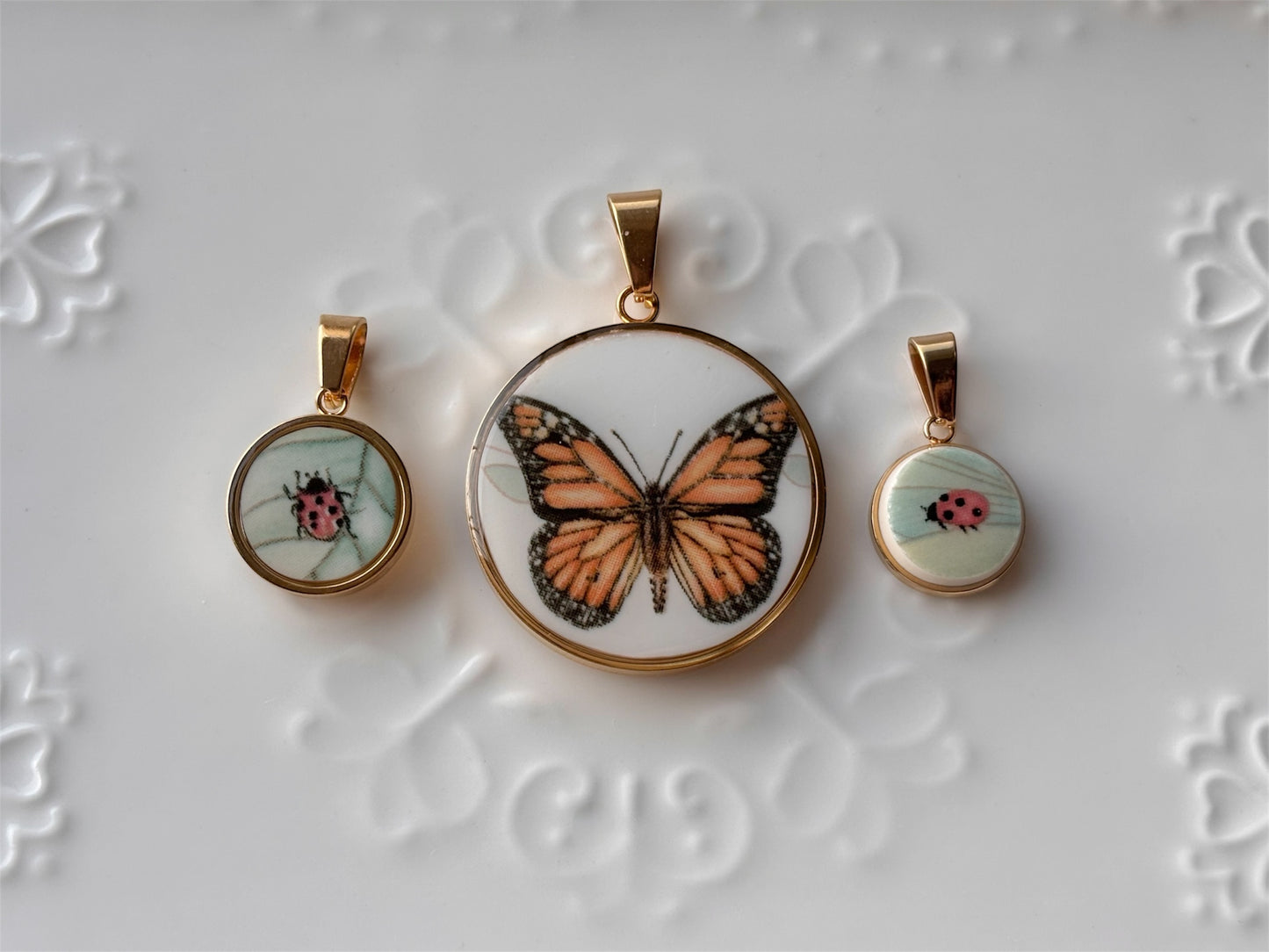Monarch Butterfly Broken Porcelain Necklace