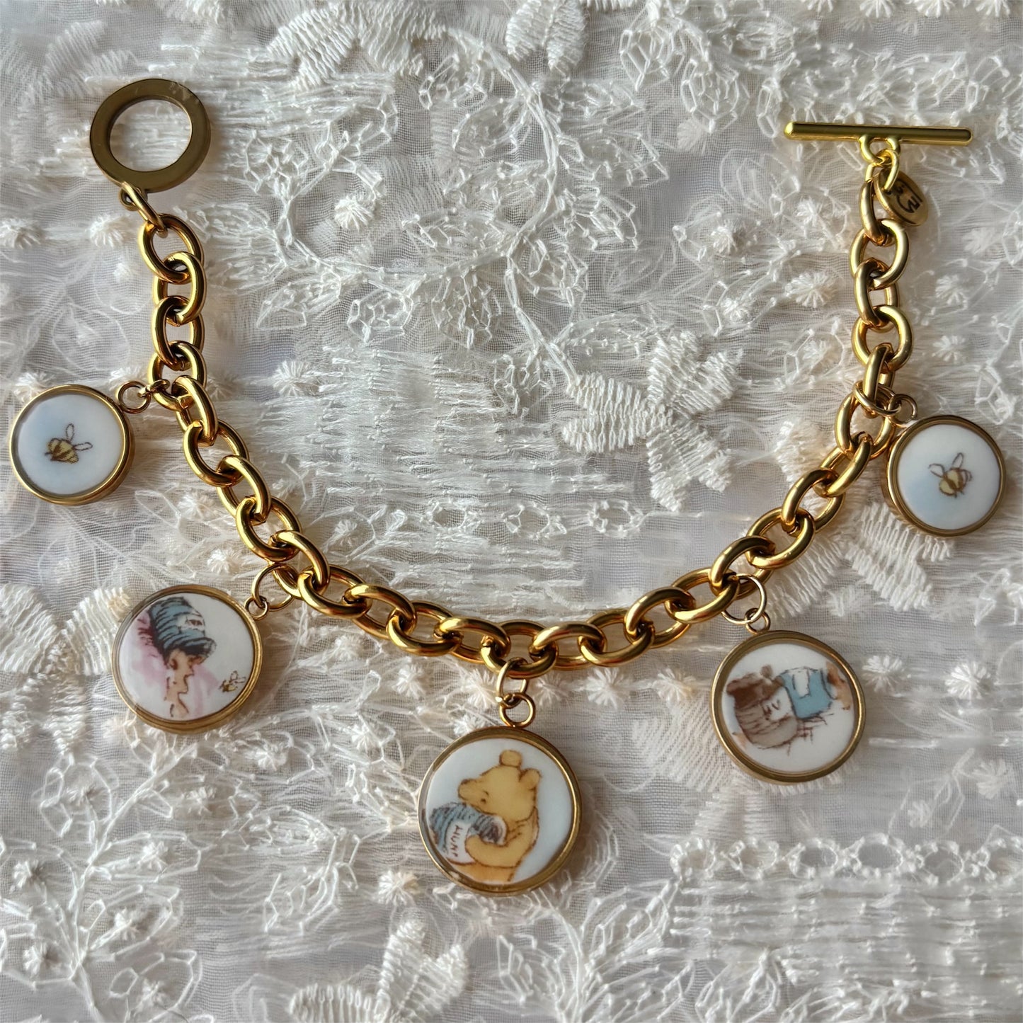 Classic Pooh Charm Bracelet | Broken China Jewelry - Gold