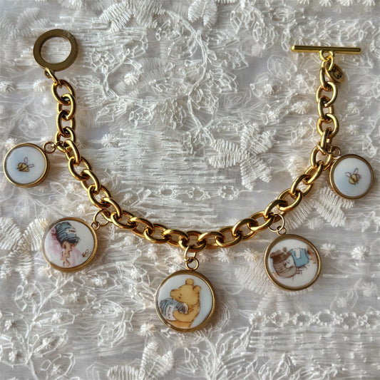 Classic Pooh Charm Bracelet | Broken China Jewelry - Gold