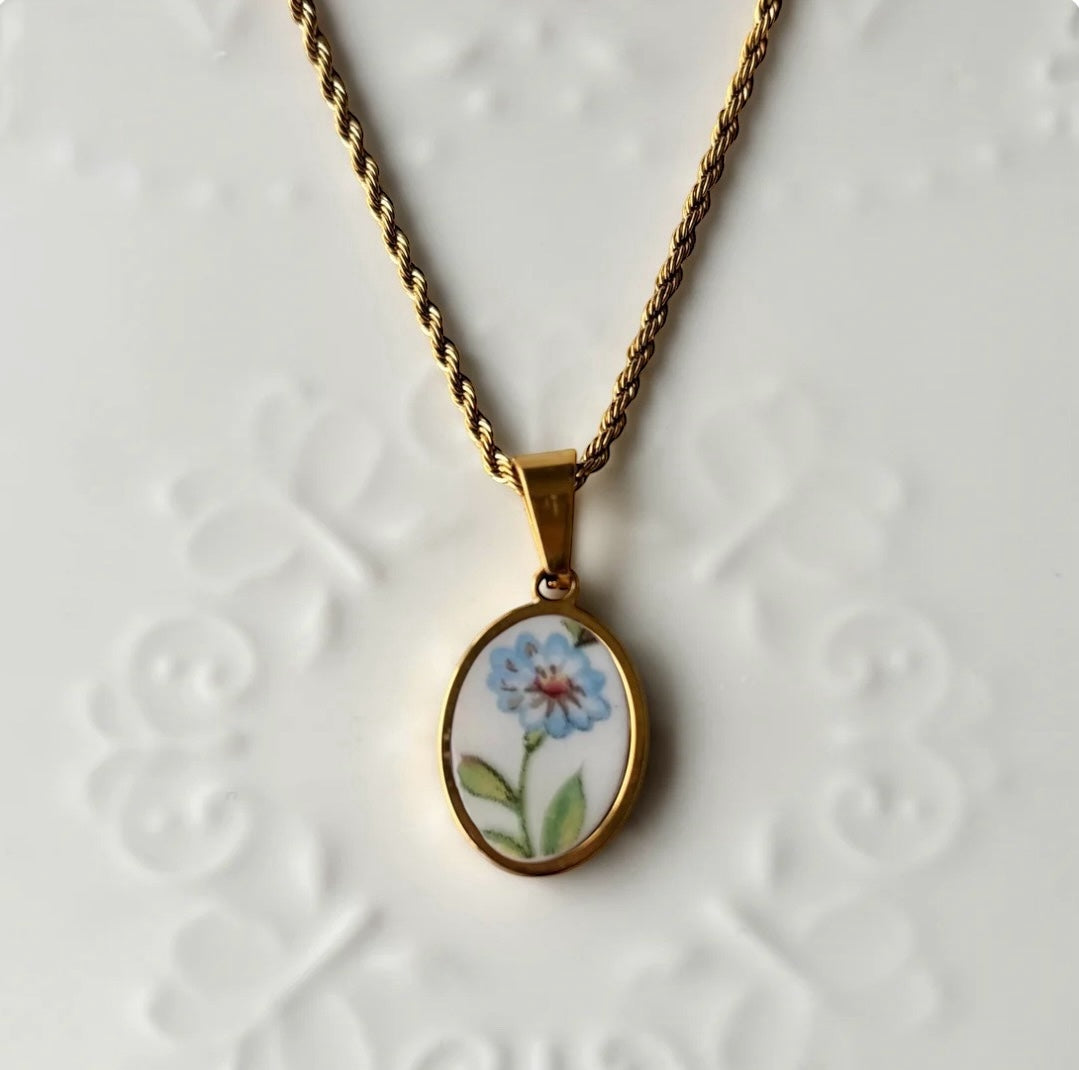 Blue Daisy III | Broken China Necklace