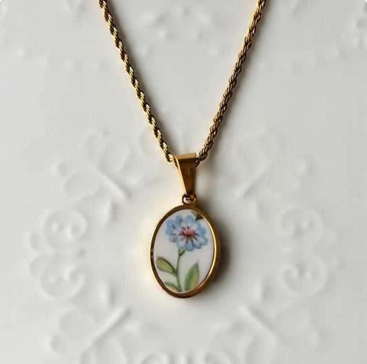 Blue Daisy III | Broken China Necklace