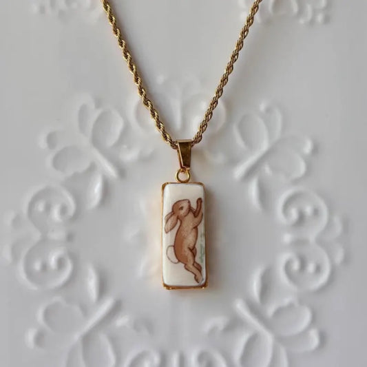 Bunnykins Rectangle Vintage Broken China Necklace