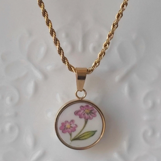 Pink Daisy II Vintage Broken Porcelain Necklace