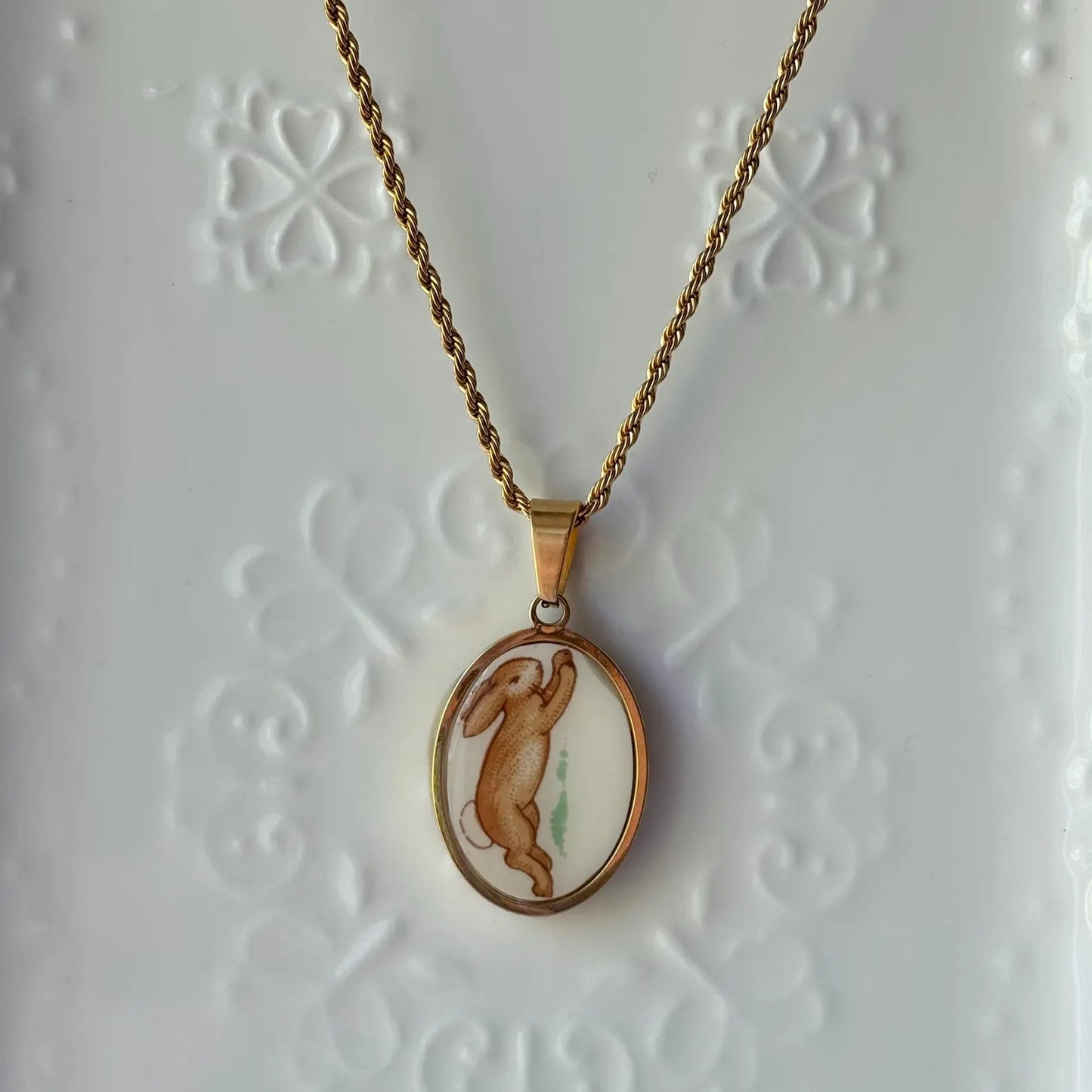 Bunnykins Oval Vintage Broken China Necklace