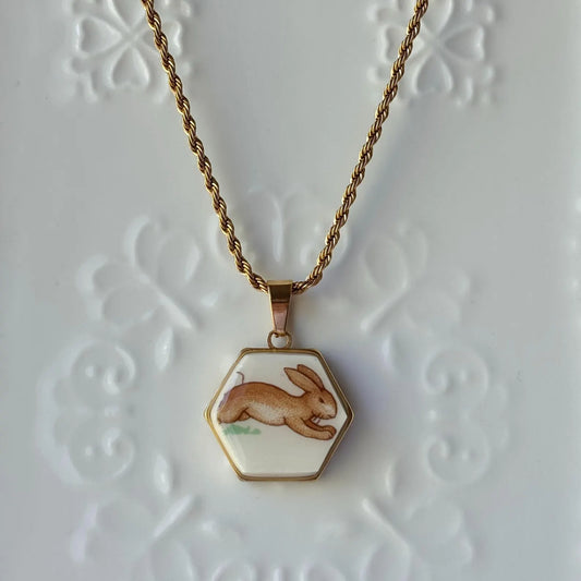 Bunnykins Hexagon Vintage Broken China Necklace