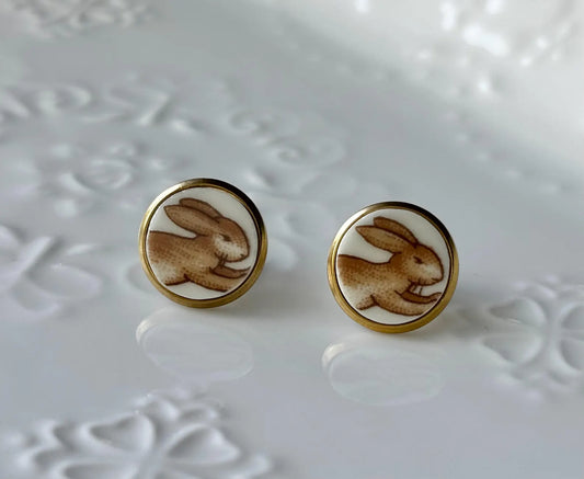 Bunnykins Earring Studs Vintage Broken China