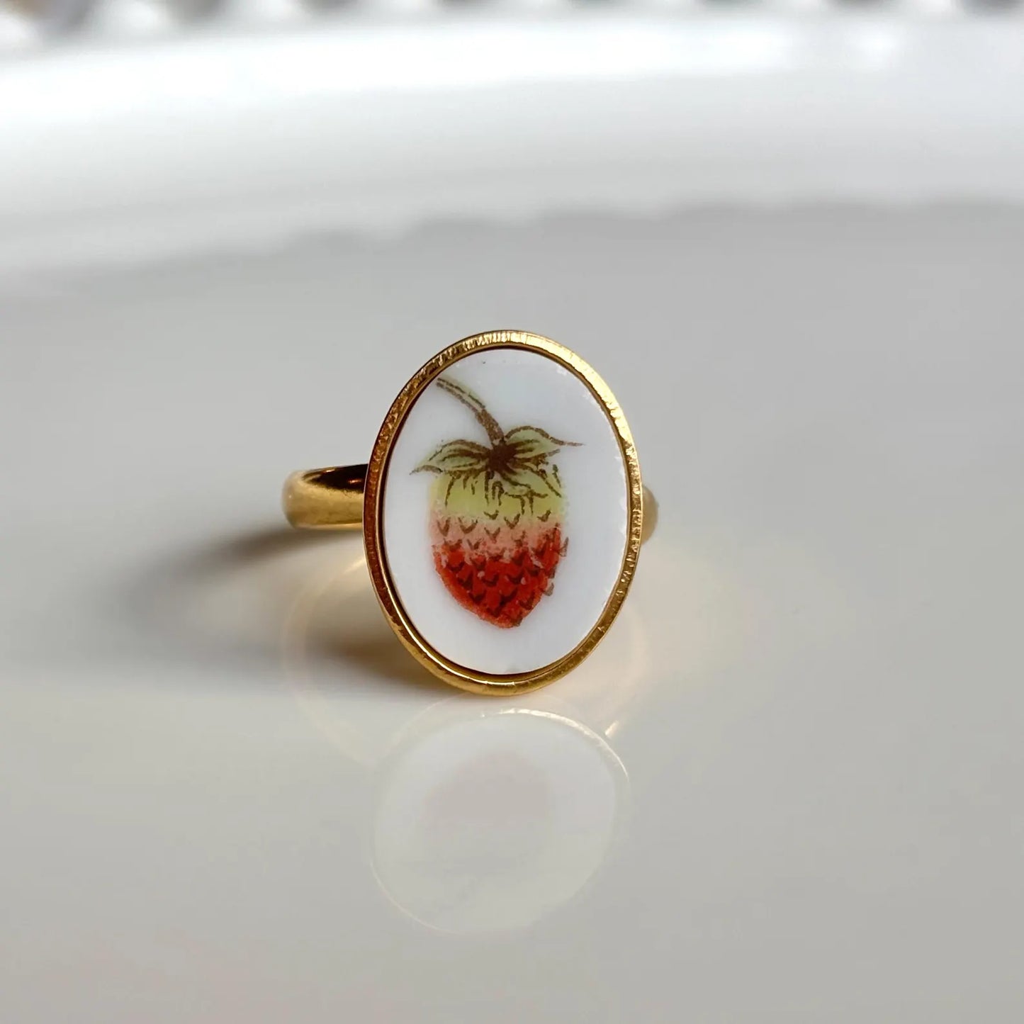 Strawberry Ring Adjustable | Vintage Broken China Jewelry