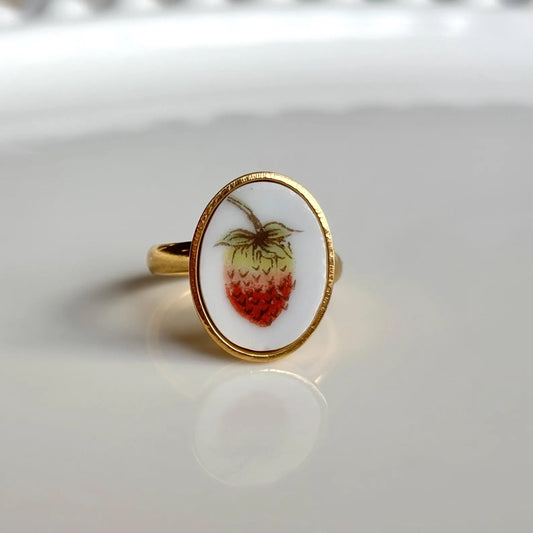 Strawberry Ring Adjustable | Vintage Broken China Jewelry
