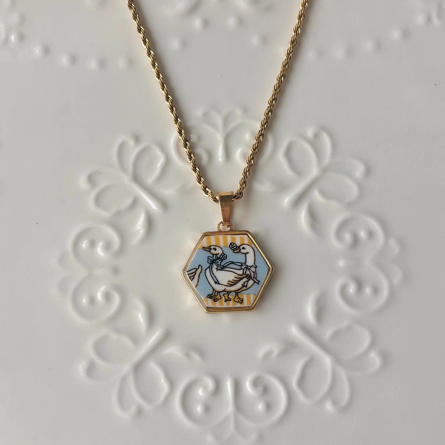 Goose Hexagon Necklace | Broken China Jewelry | Goose Gaggle
