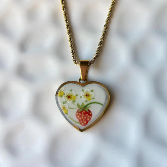 Strawberry Heart | Broken China Necklace