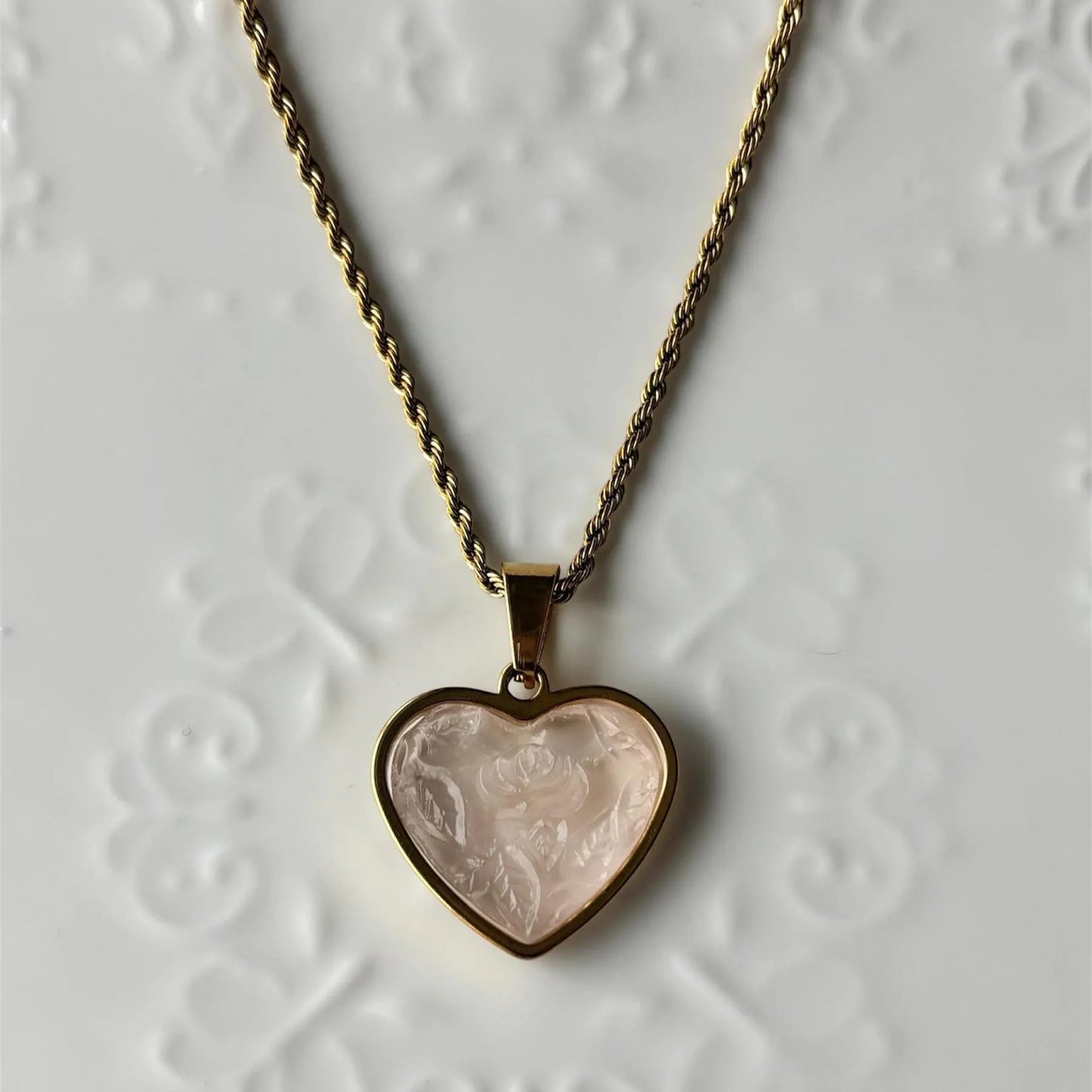 Heart Necklace | Pink Depression Glass