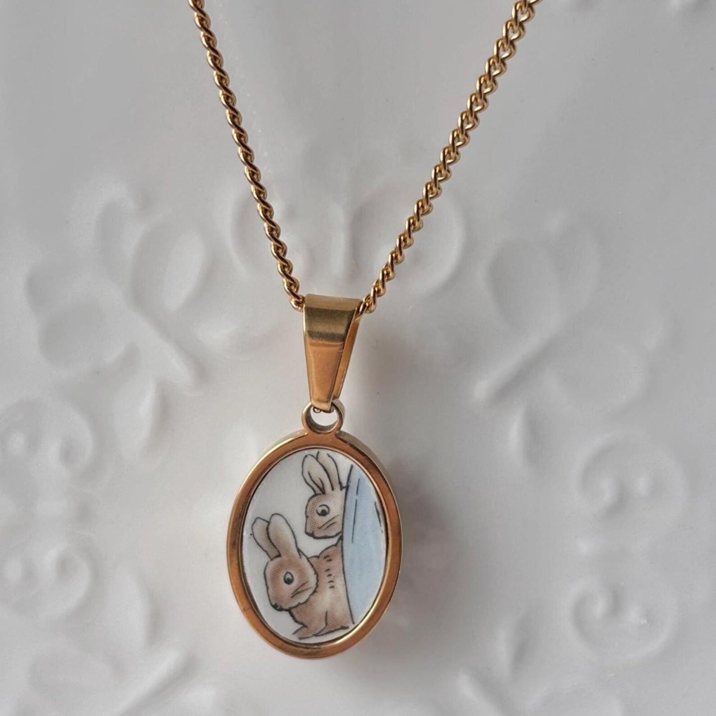 Bunny Vintage Broken Porcelain Necklace Peter Rabbit
