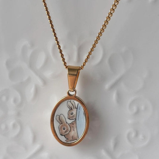 Bunny Vintage Broken Porcelain Necklace Peter Rabbit