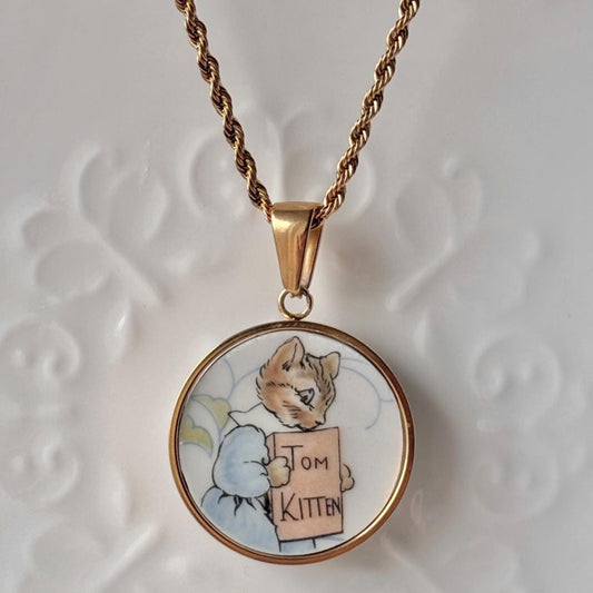 Tom Kitten Vintage Broken Porcelain Necklace Peter Rabbit