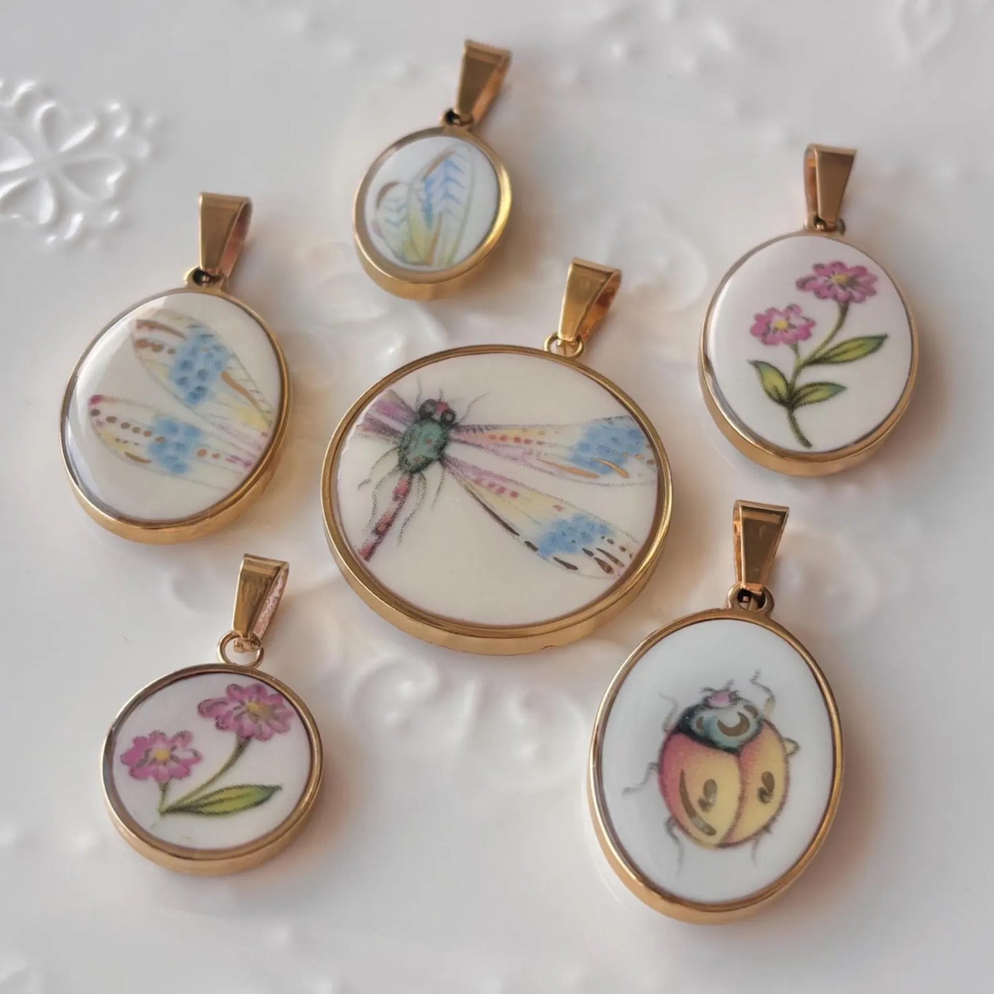 Bee Wing Vintage Broken Porcelain Necklace