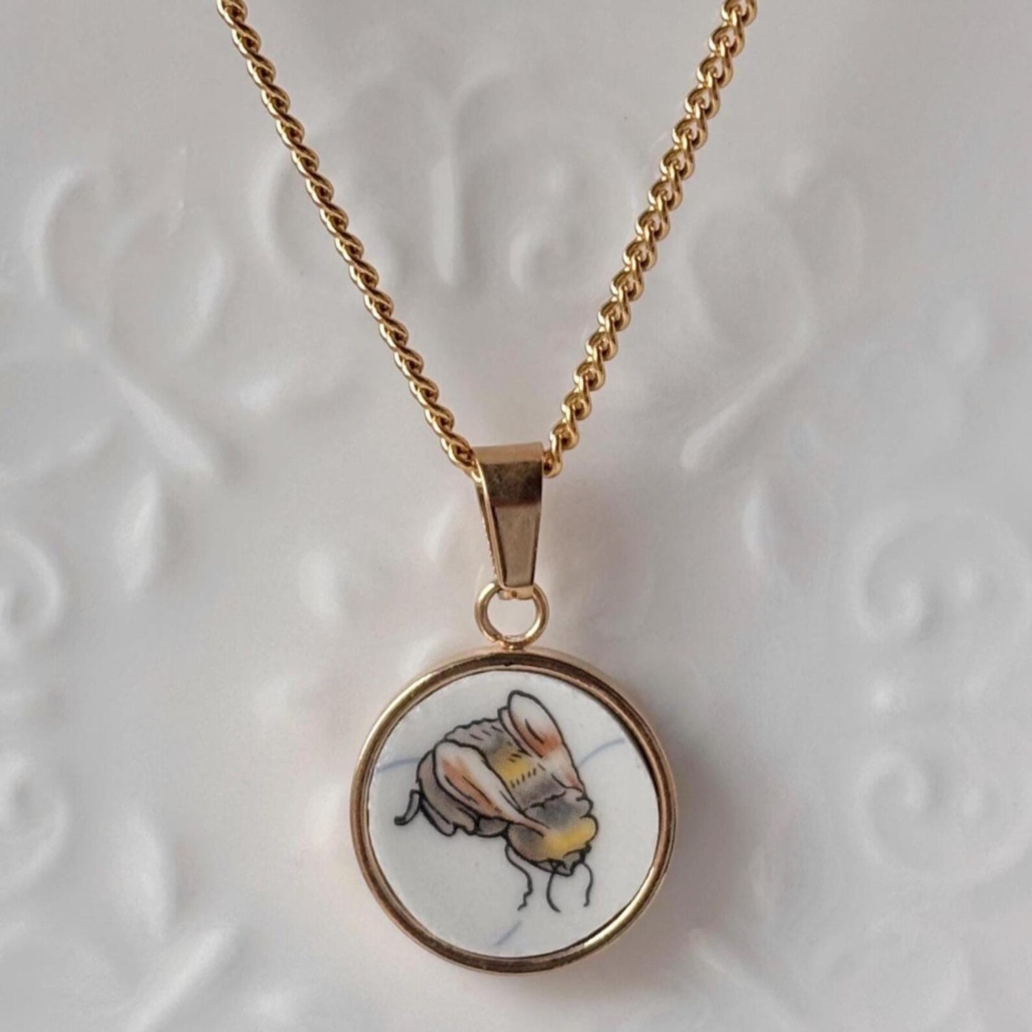 Bee Vintage Broken Porcelain Necklace Peter Rabbit
