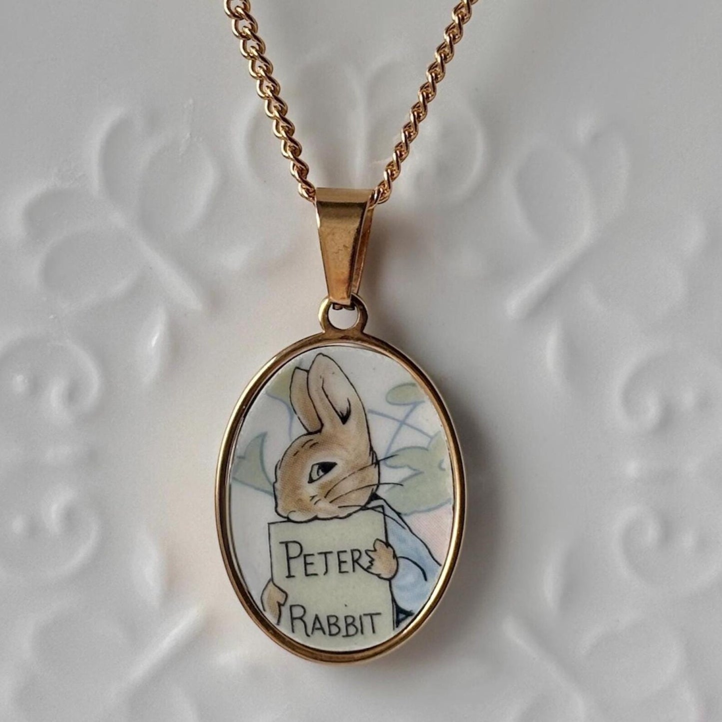 Peter Rabbit Vintage Broken Porcelain Necklace