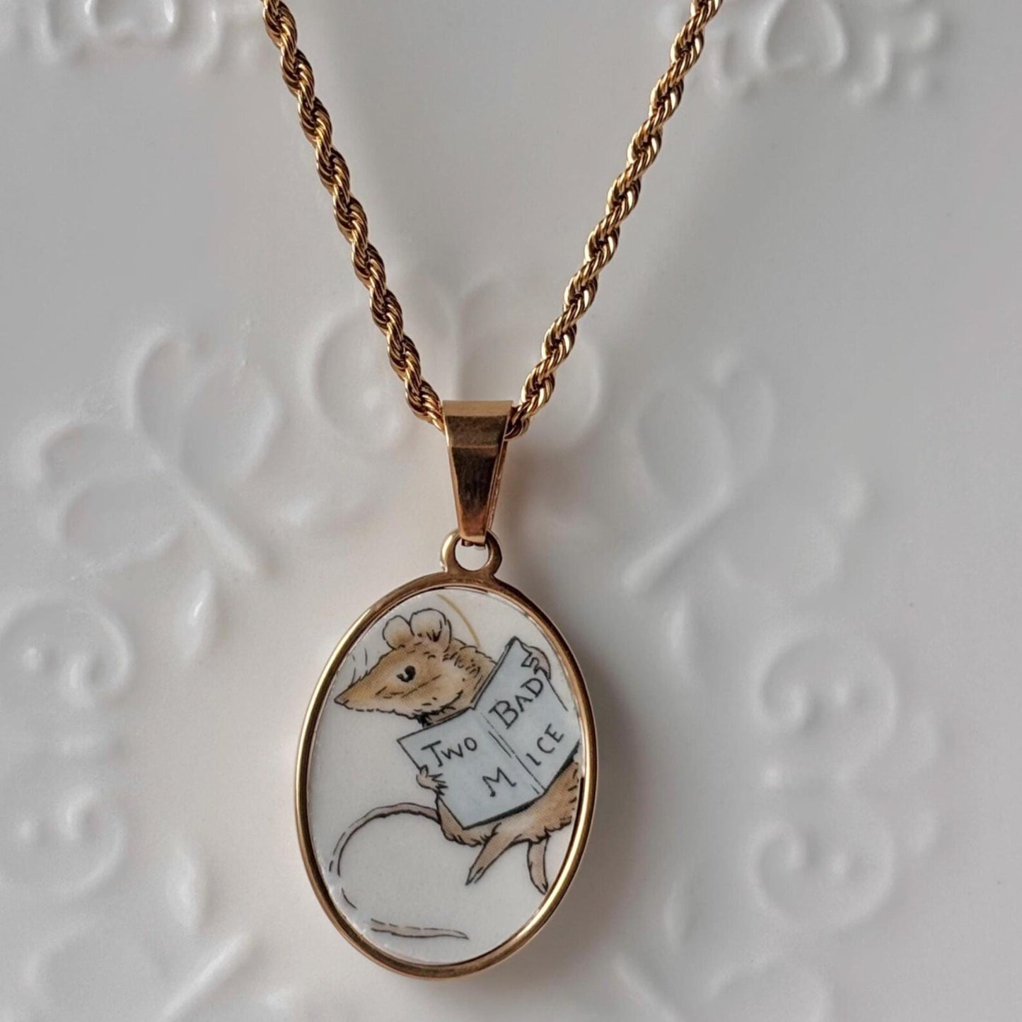 Two Bad Mice Vintage Broken Porcelain Necklace Peter Rabbit
