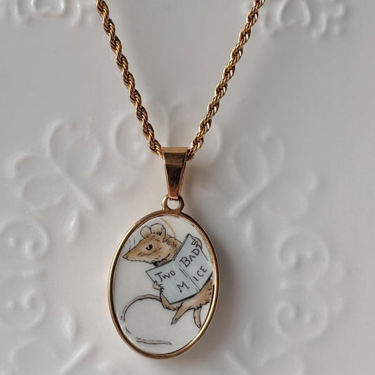Two Bad Mice Vintage Broken Porcelain Necklace Peter Rabbit