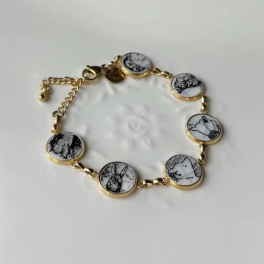 Winnie the Pooh Sketchbook Porcelain Charm Bracelet – Gold