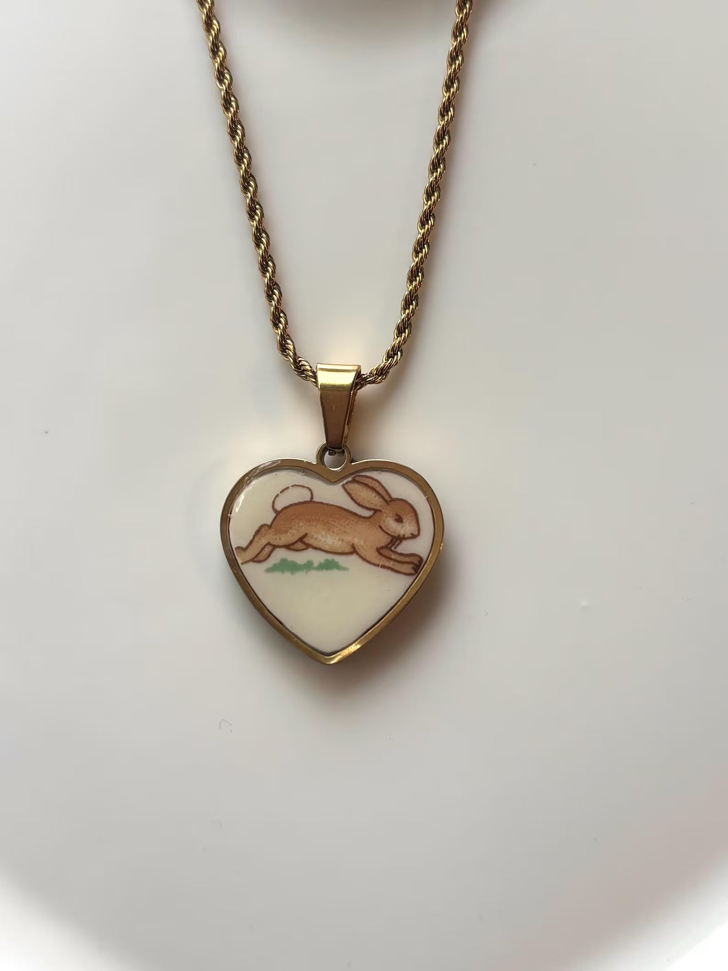 Bunnykins Vintage Heart Broken China Necklace