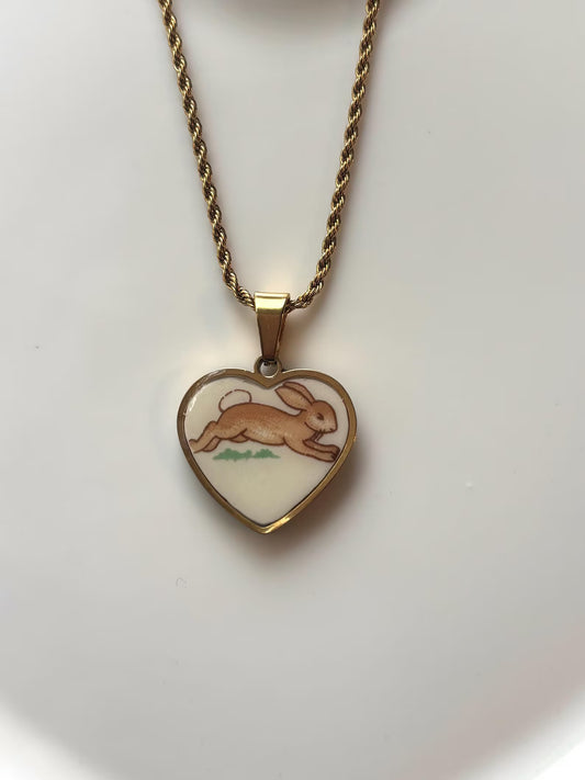 Bunnykins Vintage Heart Broken China Necklace