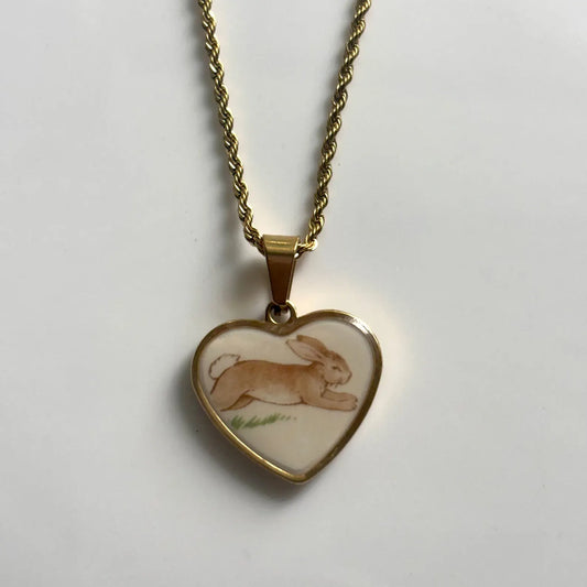 Vintage Bunnykins Heart Broken China Necklace