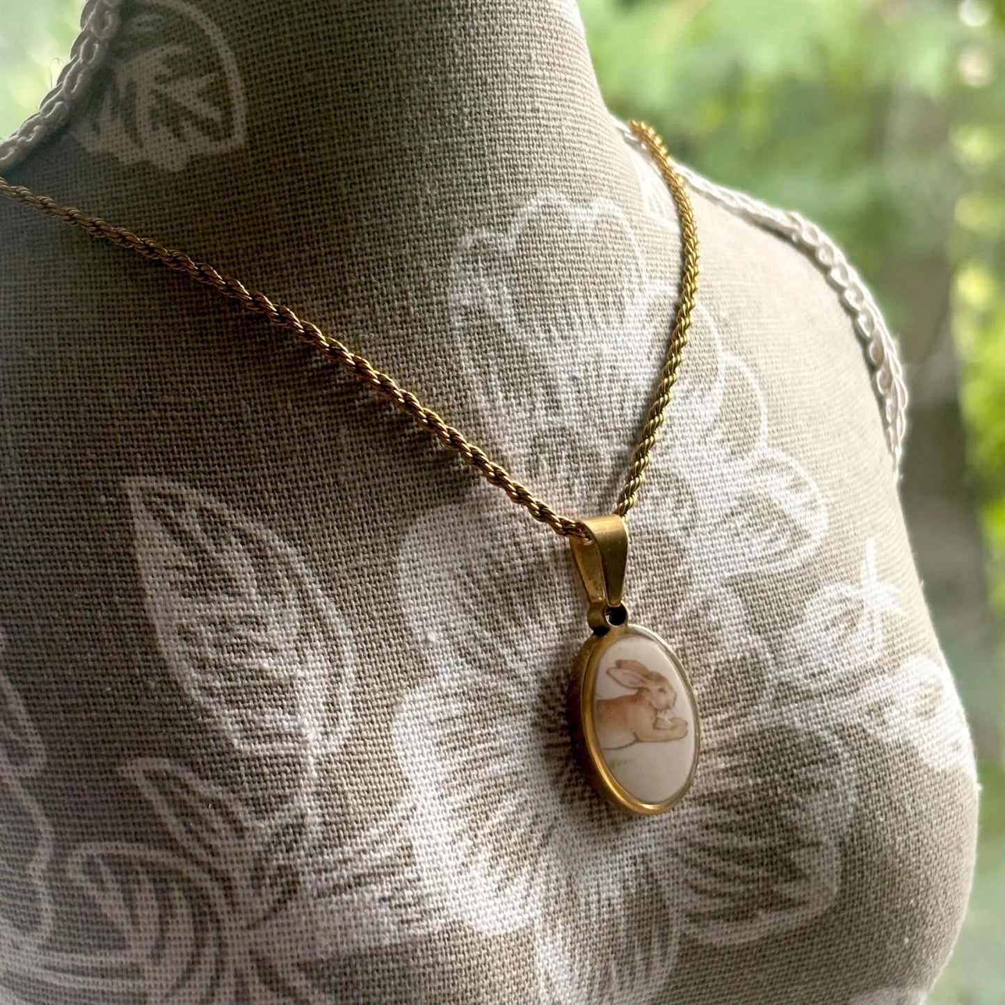 Vintage Bunnykins Oval Broken China Necklace